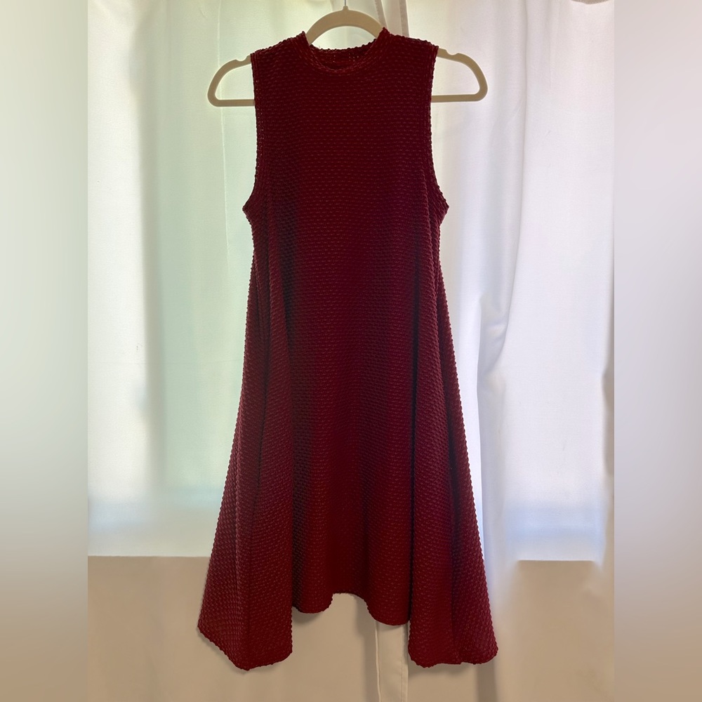 Red Halter Neck A-line Midi Dress with pockets